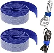 EZONEDEAL [2 Pack] Reusable Cable Straps Doubles Sided Hook & Loop Tape Cable Management Wire Strap For Home, Office, Electronic Wire Tie Cord Organization - Reusable Fastening Cable Ties (2X Blue)