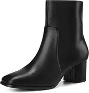 [Perphy] Square Toe Side Zip Chunky Heel Ankle Boots for Women