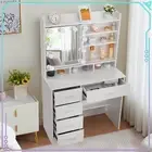 Modern Dressing Desk with Sliding LED Lighted Mirror and 5 Drawers 7 Shelves