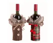C309 2PCS Christmas Bowknot Linen Yarn Wine Bottle Cover Set Wine Bag Holiday Table Set Up Xmas Party Decorations