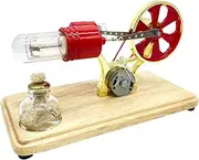 Stirling Engine Kit Electricity Generator Hot Air Model Physical Generator Model with Light Flywheel Design Science Experiment Wooden Base DIY Education Toy for Teacher Adults School Red+Gold gold&red