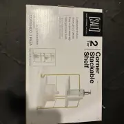 SALT 2 Tier Corner Adjustable Shelf in White & Gold Organize Kitchen Bath Office