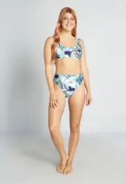 NWT ModCloth The Tatianna Bikini Top and Franky Bottom -Multi Blue - Size Medium