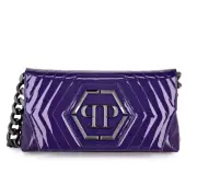 Philipp Plein Stones patent-leather shoulder bag small purple MSRP $3010