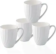 COSTMANCE Bone China Coffee Mugs Set of 4 (12 oz), Fine Bone China Ceramic Spiral Pattern Tea Cups, Lightweight White Coffee Mugs for Hot Chocolate, Latte, Cappuccino
