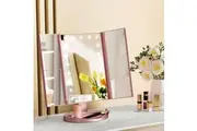 Embellir Tri-fold Makeup Mirror 1X2X3X Magnifying with LED Light Travel Portable Pink