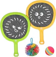 GALPADA 1Set Tennis Racket with Balls Brightly Colored Sports for Ergonomic Nonslip Grip and Elastic Net for Fun and Exercise