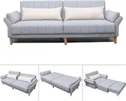 [HOMA] Futon Sofa Bed with Armrest,212cm Fabric Futon Couch with Adjustable Backrest,Folding Sleeper Couch Sofa,Sleeping Sofa Bed for Living Room Furniture (Grey-Blue, 3Seat)
