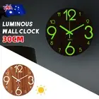 Glow In Dark Wall Clock Luminous Wooden Silent Quartz Living Room Modern Decor