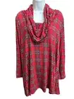 Intro 2X Top Love the Fit Preppy Red Plaid Stretch Rayon Popular Fancy Cowl Neck