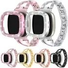 Bling Metal Watch Band for Fitbit Versa 4 3 2 1 Sense 1 2 Strap +PC Diamond Case
