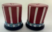 UNCLE SAM HAT ~ Salt Pepper Shakers Red White Blue ~ Albertsons ~ EUC