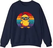 [X.Style] Yellow Duck Cool Retro in Sunglasses 70s 80s 90s Funny Duck Sweatshirt for Adults Crew Neck Long Sleeve Pullover Navy M