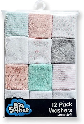 Big Softies Supersoft Spot Baby Washers for Girls 12 Piece Set, Pink12 Count