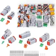 282PCS 6 Set Deutsch DT Connector Kit, 2 3 4 6 Pin Gray Waterproof Electrical Connector with Stamped Contact and Seal Plug for Truck, Boat, Off-Road Vehicles, Agriculture, Marine, Motorcycle Wiring.