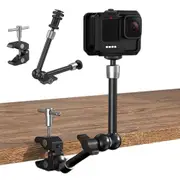 11 Inches Adjustable Articulating Magic Arm with Super Clamp and Thread Holes for LCD Monitor