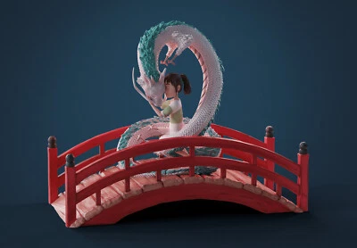 Haku and Chihiro Diorama 3DPrinted 12K Figure Statue Resin Model Kit Unassembled