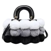Plush Bucket Handbag Fluffy Crossbody Bag-Grey
