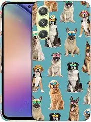 [GlamCase] for Samsung Galaxy A54 5G, Samsung Galaxy A54 5G Case - Dog Pattern with Sunglasses Teal Printed Sleek Cute Plastic Hard Protective Back Phone Case for Samsung A54 5G