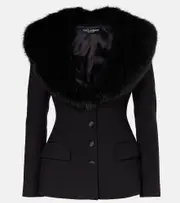 [Dolce & Gabbana] Dolce & Gabbana Faux fur-trimmed wool-blend blazer AU 10 black