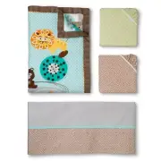Lolli Living 169855 Cotton Zig Zag Zoo 4 Piece Set Sheets Bedding Multicolor