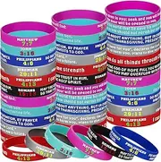 [Chalyna] 48 Pcs Bible Verses Bracelets Christian Inspirational Rubber Bracelets Religious Silicone Wristbands Scripture Motivational Quote Faith Hope Strength Wristbands for Men Women Teens, 2.3