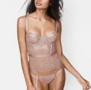 Victoria’s Secret Corset Bustier Lingerie Beige & Gold Metallic Sz 34B. NWT