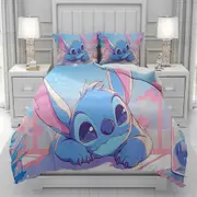 v1016 Bed Sheets Lilo & Stitch funny Duvet Cover men women/Children KID Printing cartoon Bedding Set Comforter Bed Soft 3-Piece Bedding Set (1 Duvet