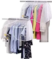SLEEPING LAMB Garment Bags for Storage With Clear PVC Windows - Hanging Clothes Cover for Suit Coats, Jackets, Dress - Shoulder Protectors - 2 Pack, White