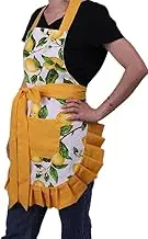 Xiabing Women's Cotton Polka Halter Apron with Pockets, Adjustable Waist Ties for Kitchen Cooking, Baking and Gardening, 32 x 24 in(Lemon)
