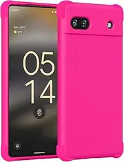 [KIOMY] Neon Hot Pink Case for Google Pixel 6a Shockproof Bumper Protective Cover Flexible TPU Raised Bezel Slim Fit with Airbags Corners Silicone Bright Vibrant Solid Color