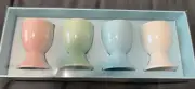 Set of 4 Porcelain Egg Cups Blue Pink Green White