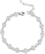 [Generic] Fashion Silver Sterling Cuff Bangle Chain Bracelets,Women 925 Sterling Silver Bracelet Exquisite Hand Carved Flower Silver Bracelet Sterling Silver Jewellery Gifts