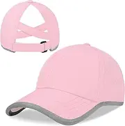 [Peninpha] Girls Criss Cross Ponytail Baseball Cap Reflective Quick Dry Hat Kids Cooling Mesh Outdoor Sports Hat for Age 3-12