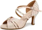 Uonpie Women's Rhinestone Dance Shoes Open Toe Salsa Ballroom Dancing Shoes L...