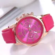 Stylish Geneva Women's Quartz Watch with Leather Strap Elegant and Casual Wristwatch for Everyday Wear rose red
