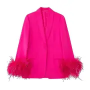 Women's Long Sleeve Open Front Blazer Coats Work Office Jacket M