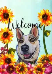 Australian Cattle Dog Hippie Hound Studios Welcome Sunflowers Flag
