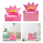 Kids Foldable Sofa Bed Folding Chair Soft Pink Crown Washable Lounger Princess