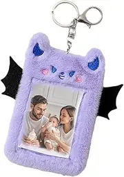 [Generic] Photocard Holder Plush,Card Sleeves Cover | Plush Photocard Sleeve with Keychain Cute Devil Photo Holder Credit Card Protector for Boys Children