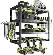 MOOMSINE 4 Layer Power Tool Organizer Wall Mount, Battery Tools Holder with Charging Station Shelf, Cordless Drill Hanger Storage Rack for Garage Organization, Workshop, Pegboard - 16 Inch 4 Slots