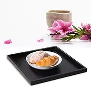 Alvinlite Square Serving Tray, Black Wood Serving Tray with Raised Edges Decorative Serving Tray, Wooden Ottoman Tray Coffee Table Farmhouse Home Decorations 12x12inch