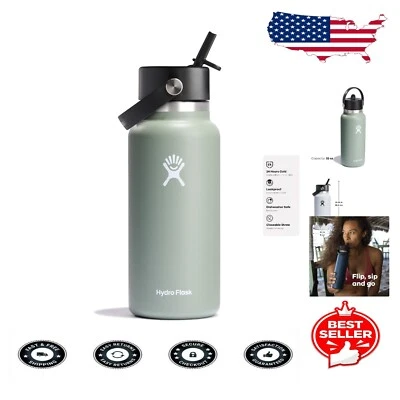 Insulated Stainless Steel Water Bottle with Flex Straw - Keep it Cold 24 Hours
