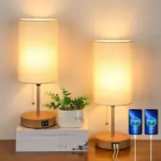 Set of 2 Table Lamps with 2 USB Ports, Modern Bedside, Desk Lamps with Pull Chai