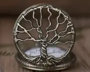 Antique Finish Gold-Tone Tree Of Life Pocket Watch Necklace With Quartz Movement