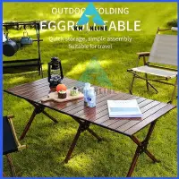 在飛比找Yahoo!奇摩拍賣優惠-野營折疊桌便攜鋁合金蛋捲桌仿木紋野餐燒烤桌徒步戶外