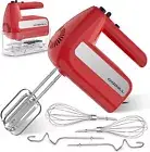 5-Speed Electric Hand Mixer, 800W Handheld Mixer with Turbo for Baking & Red