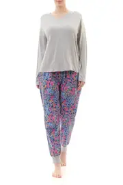 Ladies Givoni Grey Floral Flannelette Long Pyjama Set PJS (88M Morgan)