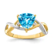 14K Yellow Gold Rhodium Blue Topaz and White Topaz Trillion Ring