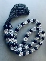 Crystal Clear and Black Bead Garland with Black Jute Tassels